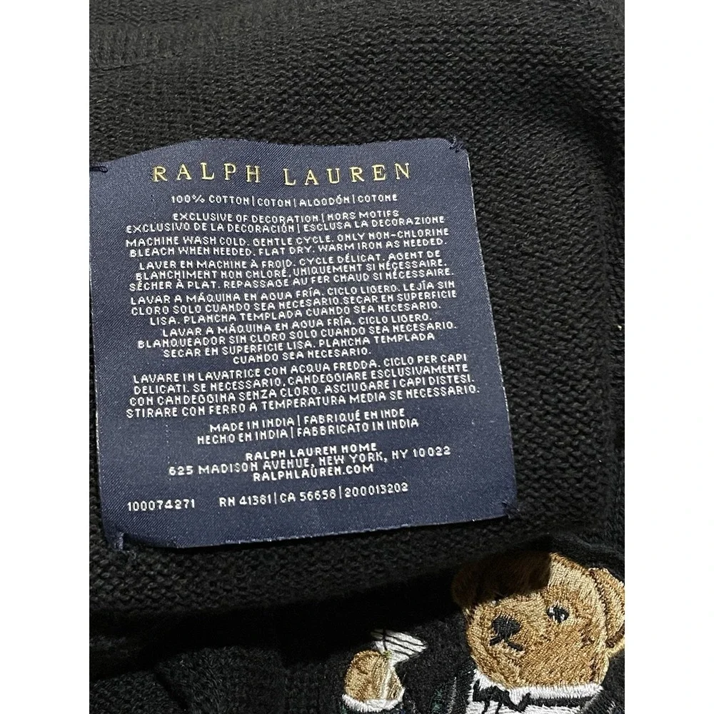 Ralph Lauren Home Alsten Polo Bear Knit Throw Blanket  Martini Tuxedo 70